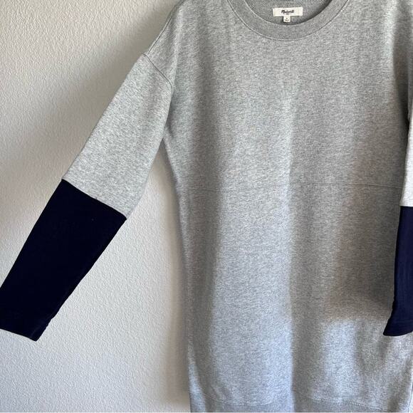 Madewell Oversize Jumpstart Sweater Sleeve Dress Knit Gray & Navy - Picture 3 of 12